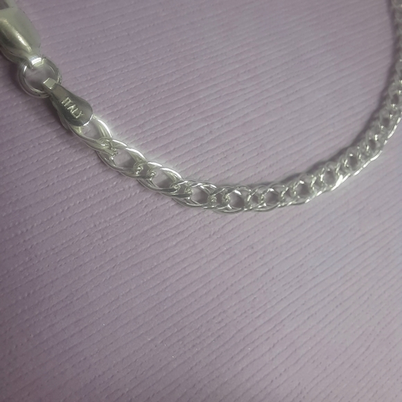 Italian sterling silver curb double link chain bracelet - Picture 5 of 8